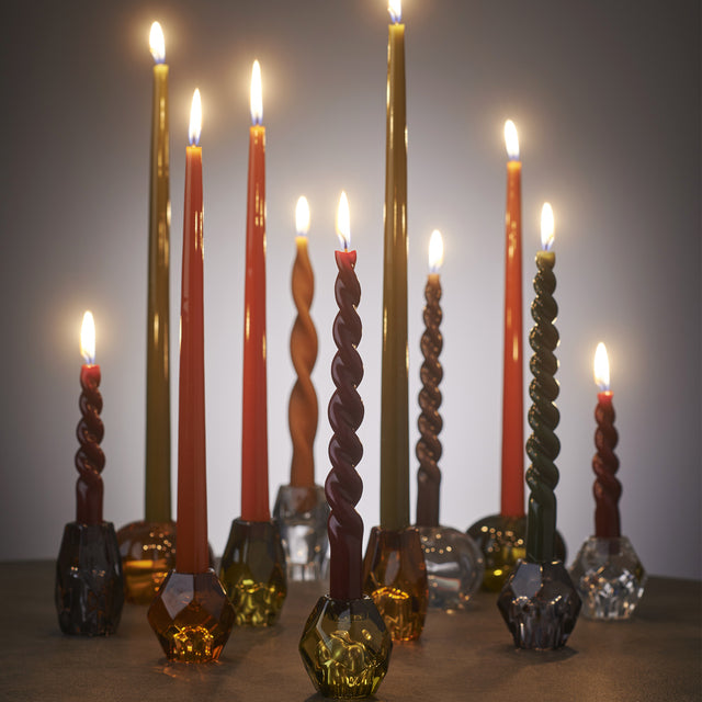 Lysestake glass mørk amber lys og telys Edelweiss