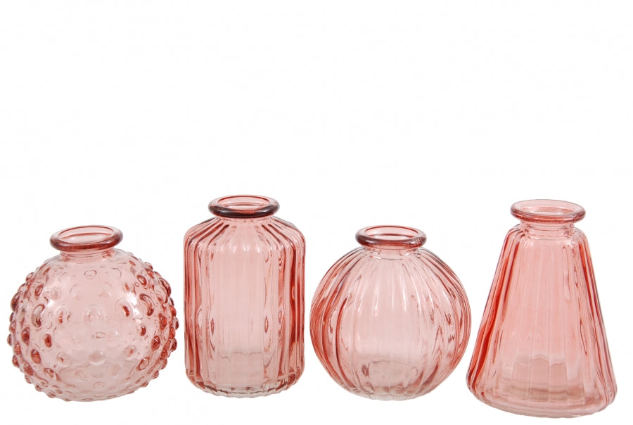 Glass flaske vase mini  round pink Miljøgården