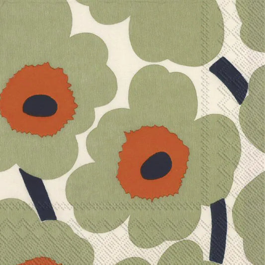 Serviett lunsj Marimekko Unikko Cream oransje dus grønn IHR