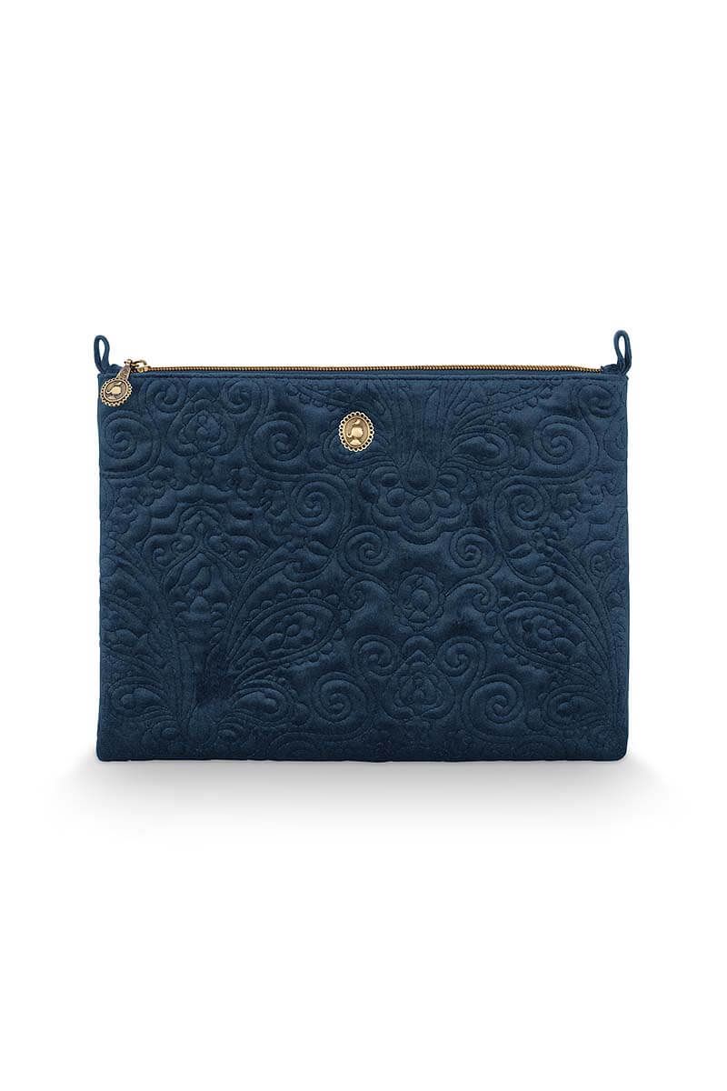 Sminke veske Flat Pouch Large Velvet Quilted Days Blue PIP STUDIO