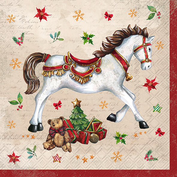 Serviett kaffe Festive horses cream IHR